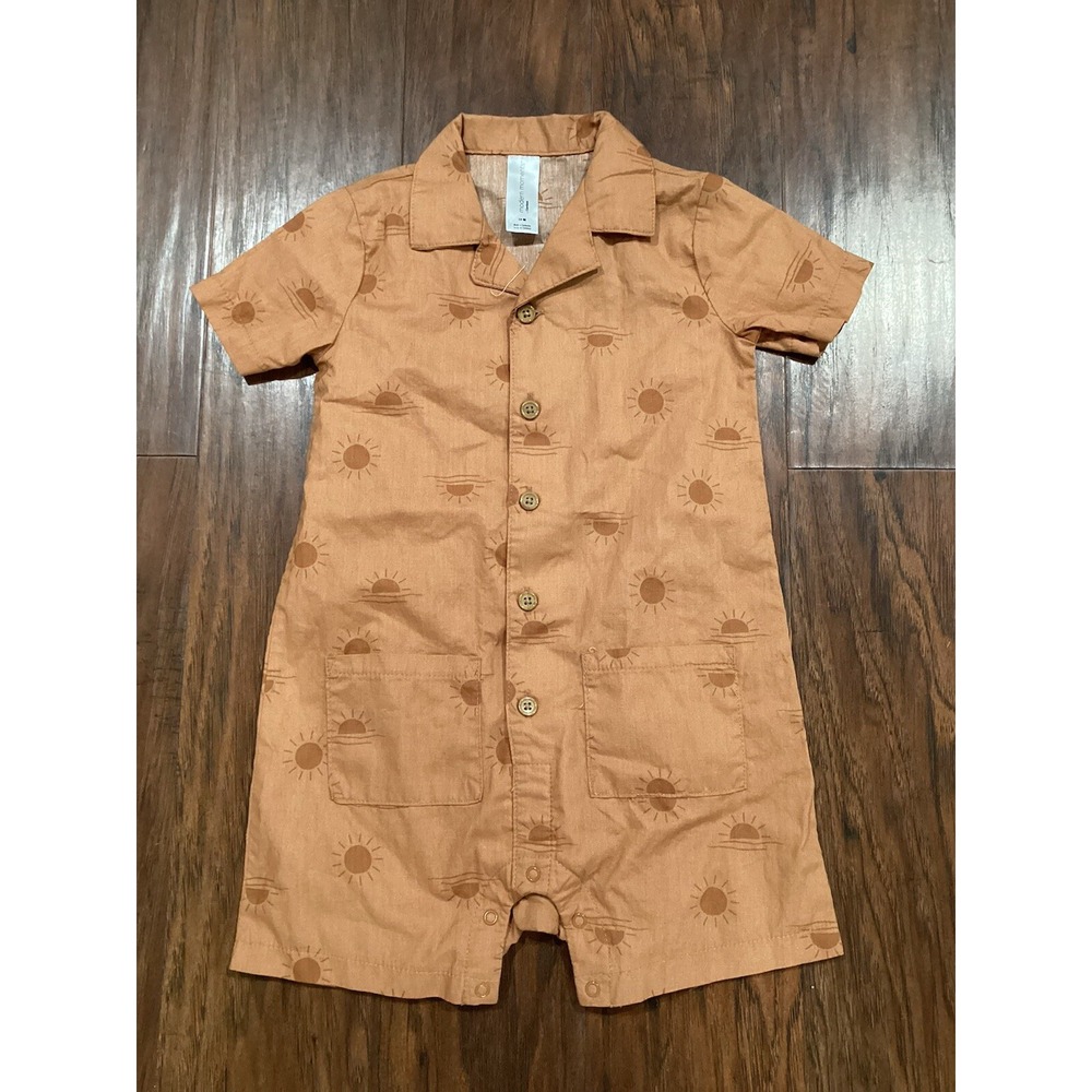 Gerber Just Bom Collection Baby Boy Romper Brown Size 24 Months 100% Cotton